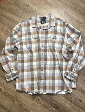 Carhartt Loose Fit Heavyweight Flannel Long-Sleeve Plaid Shirt 3XL Brown Grey